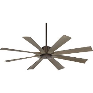 60" Possini Euro Design Defender Industrial Rustic Indoor Outdoor Ceiling Fan Remote Oil Rubbed Bronze Weathered Oak Damp Rated Patio - 1 of 4