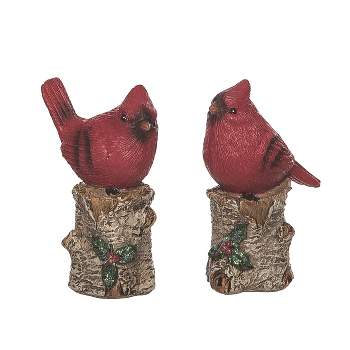Transpac Christmas Red Glitter on Log Polyresin Tabletop Figurines Decorations Set of 2, 3.5H inches