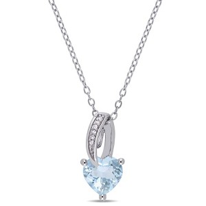 EVERLY JEWELRY | Sterling Silver 0.018 CT Diamond TW & 1 1/2 CT TGW Aquamarine Heart Pendant With Chain - 1 of 4