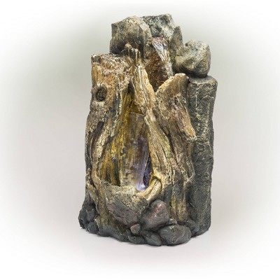 52" Taupe Resin Waterfall Tree Trunk Fountain with LED Lights