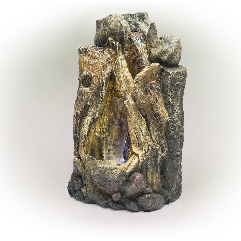 52&#34; Resin Waterfall Tree Trunk Fountain with LED Lights Taupe - Alpine Corporation, 5 of 8