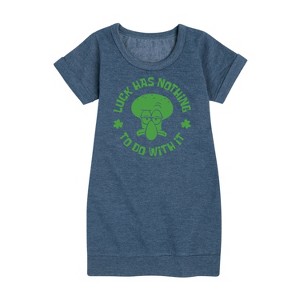 - SpongeBob Squarepants - Squidward Luck Graphic Short Sleeve Fleece Dress - 1 of 4