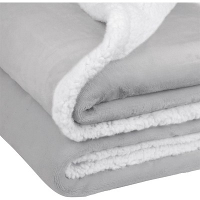 Light Gray Reversible Sherpa Fleece Throw Blanket