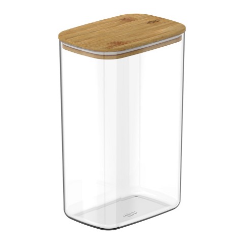 OU Airtight Food Storage Container 9.7cup, Clear Plastic Food Storage Container with Leak Proof Bamboo Lid, Stackable Kitchen Pantry Organizer