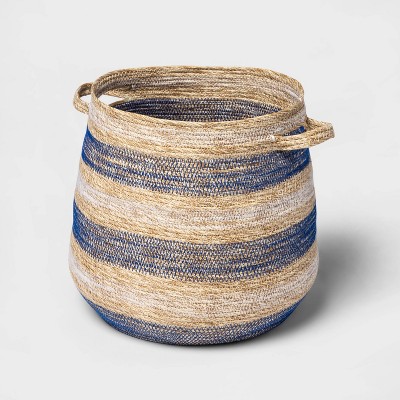 12.5" x 11" Striped Tapered Basket with Zig Zag Stitching Blue/Natural - Threshold™