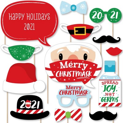 Big Dot of Happiness Merry Christmask - 2021 Quarantine Christmas Party Photo Booth Props Kit - 20 Count