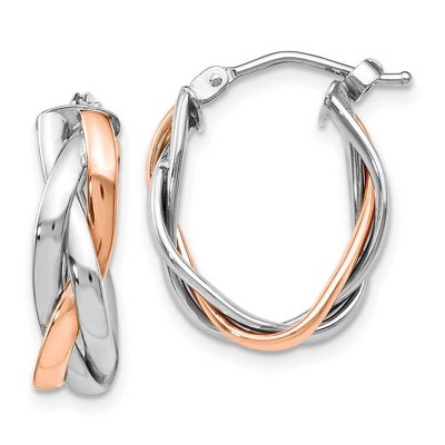 Black Bow Jewelry 14k White Gold & Rose Rhodium-Plated Braided Oval Hoop Earrings, 20mm