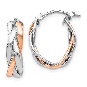 Black Bow Jewelry 14k White Gold & Rose Rhodium-Plated Braided Oval Hoop Earrings, 20mm - 1 of 4