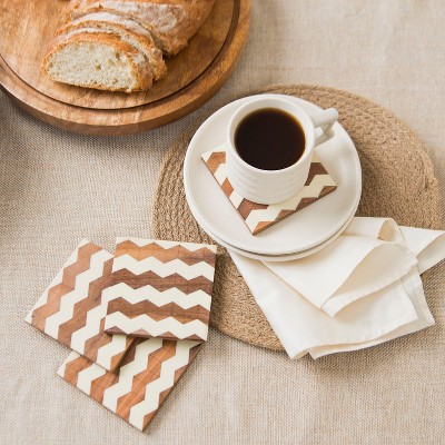 Mela Artisans Wood and Resin Marquewood Chevron Coaster Set of 4