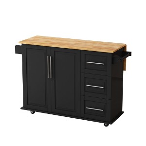 NicBex 43.31Inch Rolling Kitchen Island with 2 Door Cabinet,3 Drawers,Drop Leaf and Towel Rack,White/Black - 1 of 3