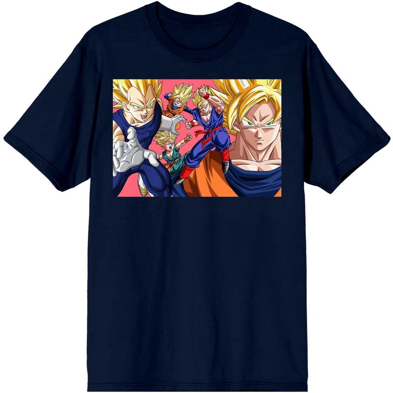 Dragon Ball Z Character Group Men's Anime Navy Blue Short Sleeve Graphic Tee, 1 of 4