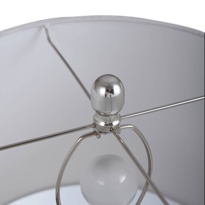 Clear Seeded Glass and Brushed Nickel Table Lamp with White Shade