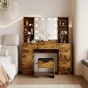 Farmhouse Vanity Set with Lighted Mirror, 56" Makeup Desk with Charging Station & Storage, Adjustable LED Dressing Table with Stool - 3 of 4