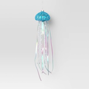12" Christmas Iridescent Glass Jelly Fish Ornament Light Blue - Wondershop™ - 1 of 3