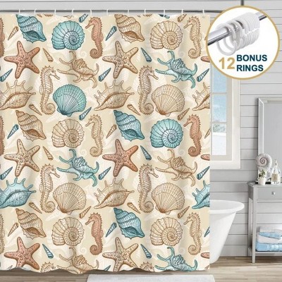 LunaLulinlk Beach Coastal Shower Curtain with Hooks – Heavy-Duty Mold/Mildew-Resistant