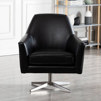 Phoenix Black Leather Gel Modern Swivel Barrel Accent Chair