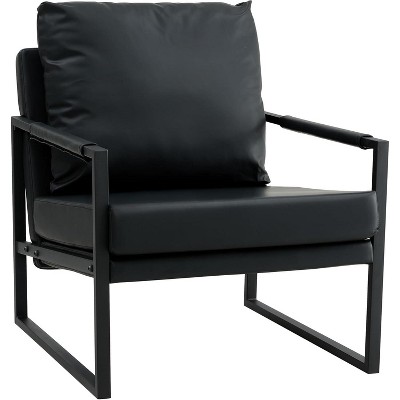 Upholstered Armchair, Modern Accent PU Leather Chair, Living Room Chairs with Golden Metal Legs and Soft Padded, Sofa Chairs for Home Office, Black