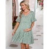 BLUEMING Maternity Sunress Short Bell Sleeve A-Line Dress Ruffled V Neck Tiered Dress Floral Midi Dress Loose Fit Flowy Dress - 2 of 4