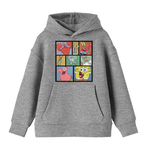 Youth Boys Spongebob Squarepants Cartoon Mens Grey Hoodie Large