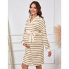 Maternity Sweater Dress Long Sleeve Collar V Neck Striped Midi Dress with Belt Baby Shower Photoshoot - 2 of 4