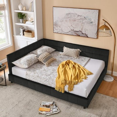 Queen Size Upholstered Daybed Sofa Bed Frame Velvet Tufted Mid-Century Style with Backrest and Armrest for Bedroom or Living Room-LAOTIES