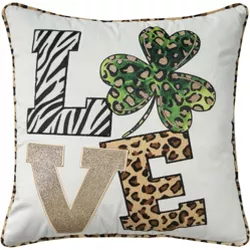 Mina Victory Holiday Pillows Shamrock Love Leopard 16" x 16" Multicolor Throw Pillow