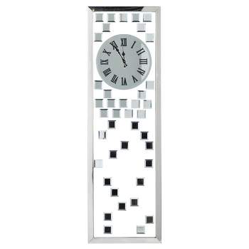 42"x13" Glass Beveled Mirrored Wall Clock Silver - Olivia & May