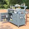 Whisen Outdoor Solid Wood Kitchen Island with Raised Shelf, Storage Cabinet with Stainless Steel Top, Internal Storage Rack - 2 of 4