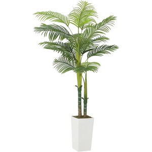 5FT Artificial Palm Tree, Large Faux Tropical Indoor Outdoor Plant in Decorative White Planter for Home, Office, Garden, Patio, Backyard Decor - 1 of 4