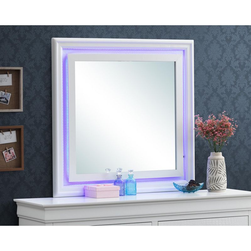 Passion Furniture Lorana 38 in. x 38 in. Modern Square Framed Purple Dresser Mirror, 5 of 6