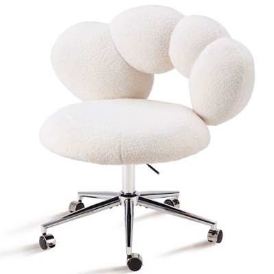 Rbied Armless Desk Chair Teddy Fabric Makeup Vanity Chair with Wheels & Adjustable Height, Cute Accent Chair for Bedroom Living Room Office