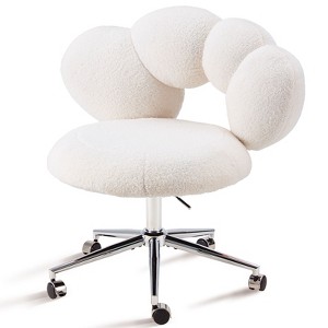 Rbied Armless Desk Chair Teddy Fabric Makeup Vanity Chair with Wheels & Adjustable Height, Cute Accent Chair for Bedroom Living Room Office - 1 of 4