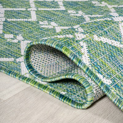 Green and Ivory Geometric Flat Woven Runner Rug