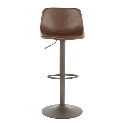 Industrial Adjustable Swivel Bar Stools in Brown Faux Leather