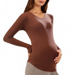 Anna-Kaci Women's Maternity Long Sleeve Stretch Knit Top with Soft Seamless Fit and Gentle Belly-Shaping Silhouette - 1 of 4
