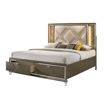 Acme Furniture Queen Skylar Bed Synthetic Leather/Dark Champagne Finish