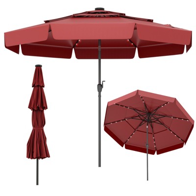 Tangkula 10 FT Solar Patio Umbrella w/ 32 LED Lights 3-Tier Vented Top & Tilt Adjustment
