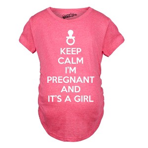 Maternity Keep Calm I'm Pregnant and It's a Girl Funny Pregnancy Tee - Crazy Dog Maternity T Shirt - 1 of 4