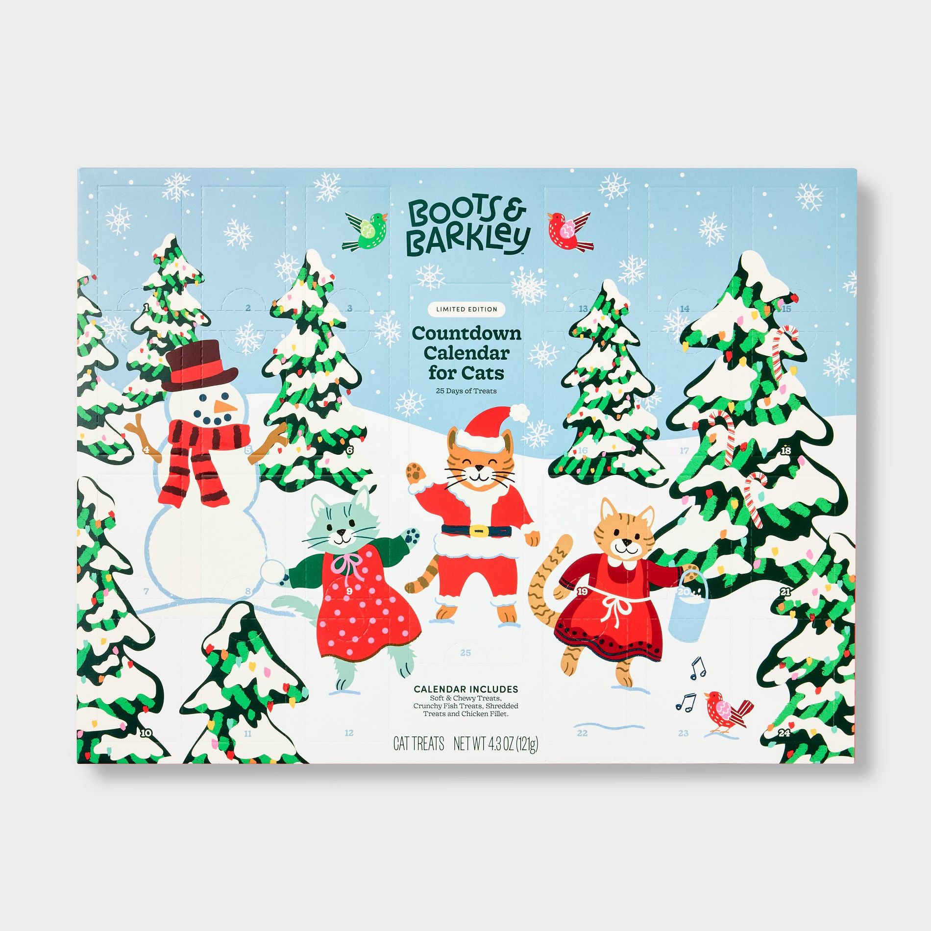 Holiday Advent Calendar 25 Days Chicken Flavor Cat Treats - Boots & Barkley™ 121g/32ct