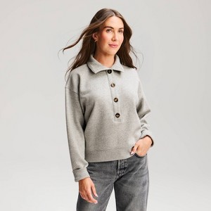 Women's Long Sleeve Button-Front Sweatshirt - Universal Thread™ Gray S ...
