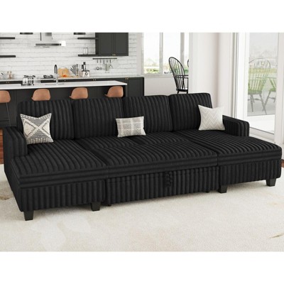 Belffin Modular Sectional Sleeper Sofa with Pull Out Couch Bed Corduroy Double Chaise with Storage