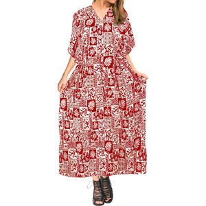 LA LEELA Women's Summer Loungewear Plus Size Slit Dress Caftan Maxi Muumuu Nightgown for Women 2X-3X Red_E365 - 1 of 3