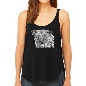 LA Pop Art Women's Premium Word Art Flowy Tank Top - Pug Face - 1 of 4
