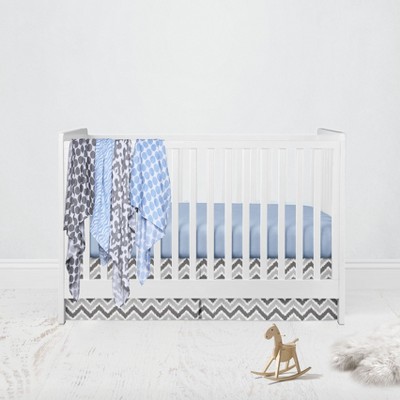 Bacati - Ikat Dots Zebra Blue Grey Boys 6 pc Crib Set with 4 Muslin Swaddle Blankets