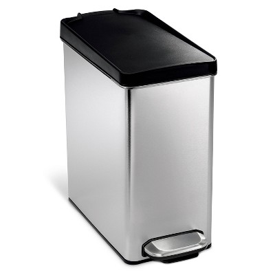 simplehuman 10L Step Trash Can Brushed Stainless Steel with Black Plastic Lid