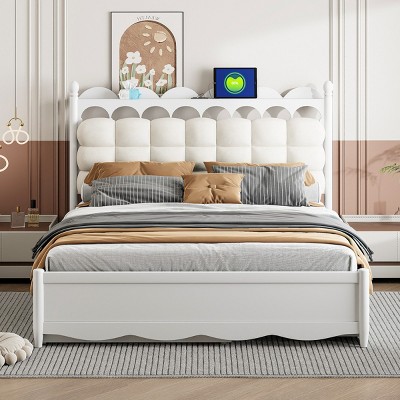 Wooden Queen Size Bed Frame With 2 Storage Drawers And Twin-XL Size Trundle,Platform Bed With One Set Of Sockets And USB Ports -Maison Boucle