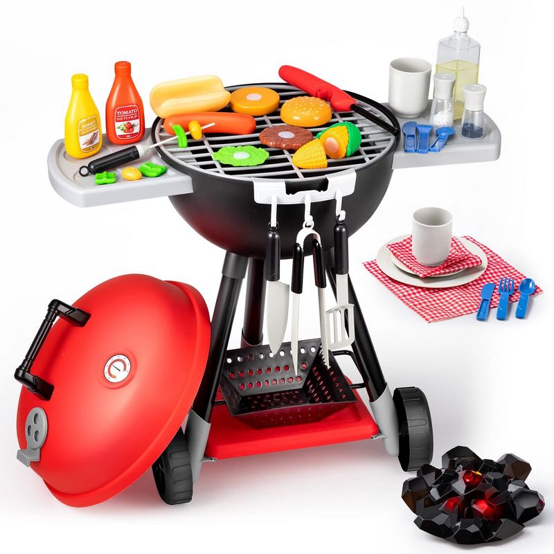 JOYIN  34Pcs Portable Charcoal Grill Toy Set Kitchen Toy Set, Toy BBQ Grill Set, Little Chef Play, Kids Grill Playset Interactive BBQ Toy, 1 of 7