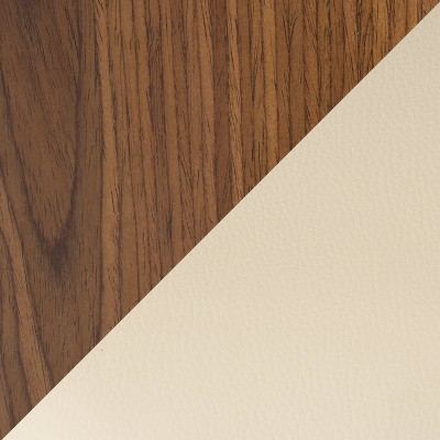 Mid-Century Modern Cream Leather Swivel Bar Stool with Walnut Wood