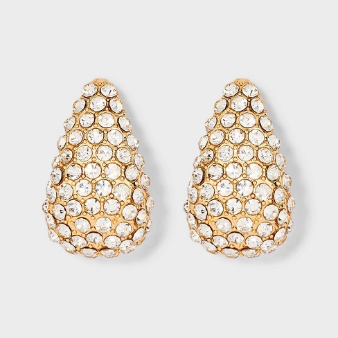 Clear Crystal Pave Teardrop Earrings - A New Day™ Gold - image 1 of 3