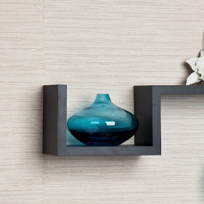 Black Geometric MDF Wall Display Shelves, Set of 2